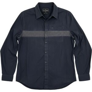 Nick Danger Mens Navy Blue Chest Stripe Long Sleeve Button Down Shirt Large